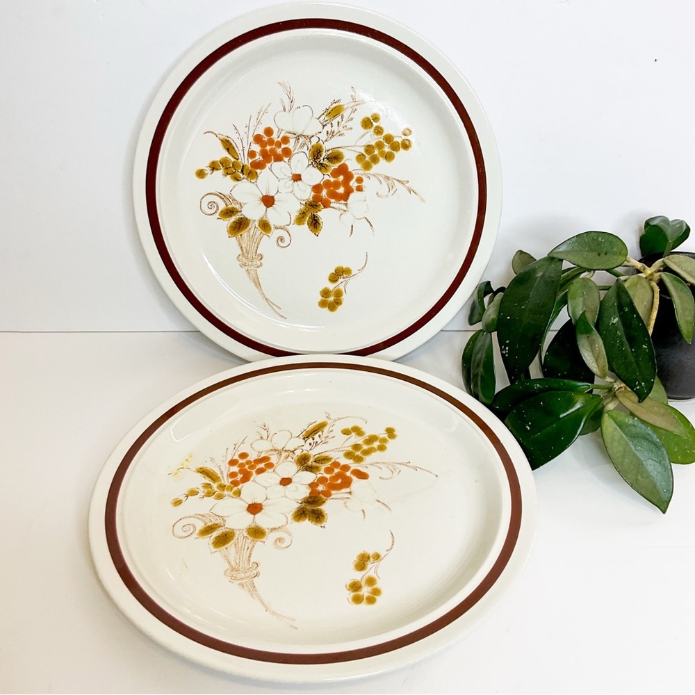 VINTAGE Four Seasons Japanese Stoneware Autumn Bouquet - 2 Dinner Plates
